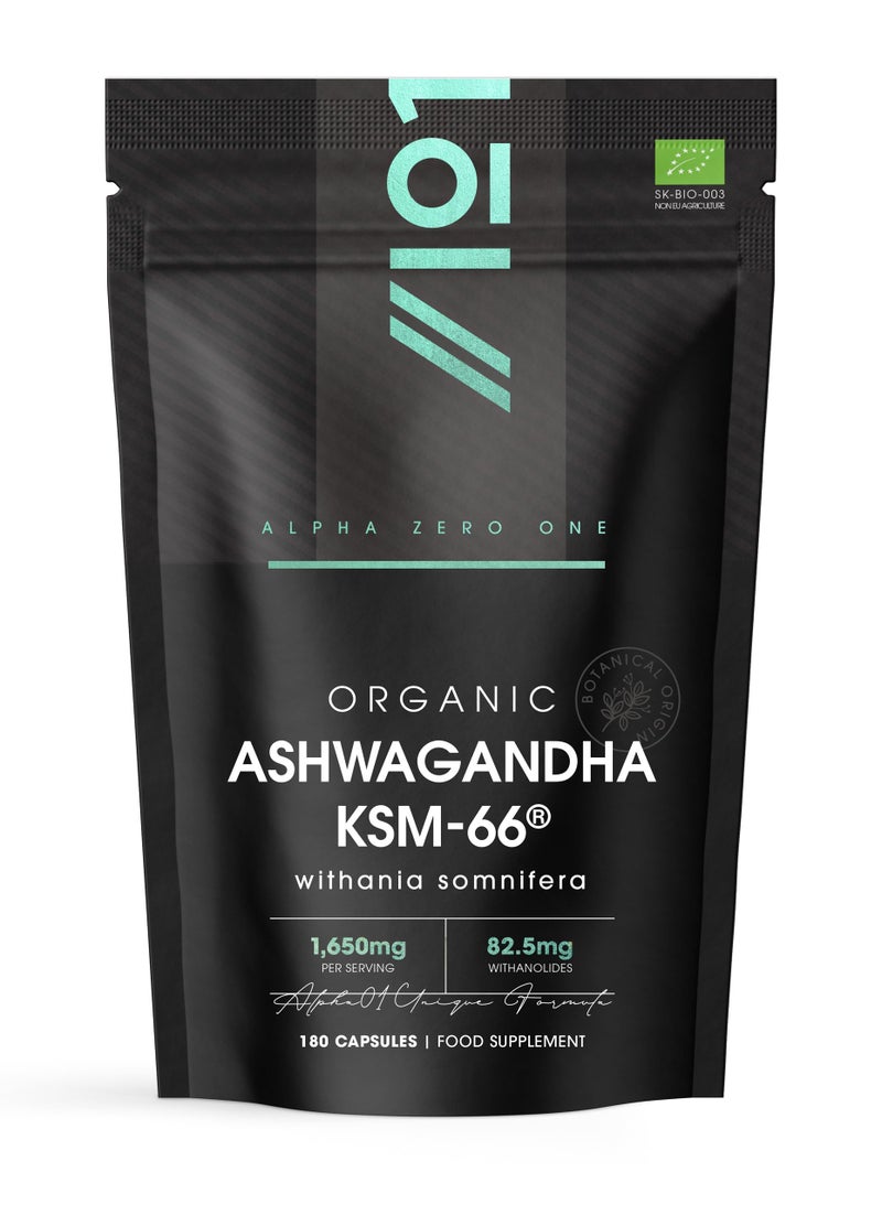 Organic Ashwagandha KSM-66Â® 1650mg - 5% Withanolides - Black Pepper for Absorption - Most Bioavailable Full-Spectrum Root Extract - Not Tablets or Powder - 180 Vegan Capsules